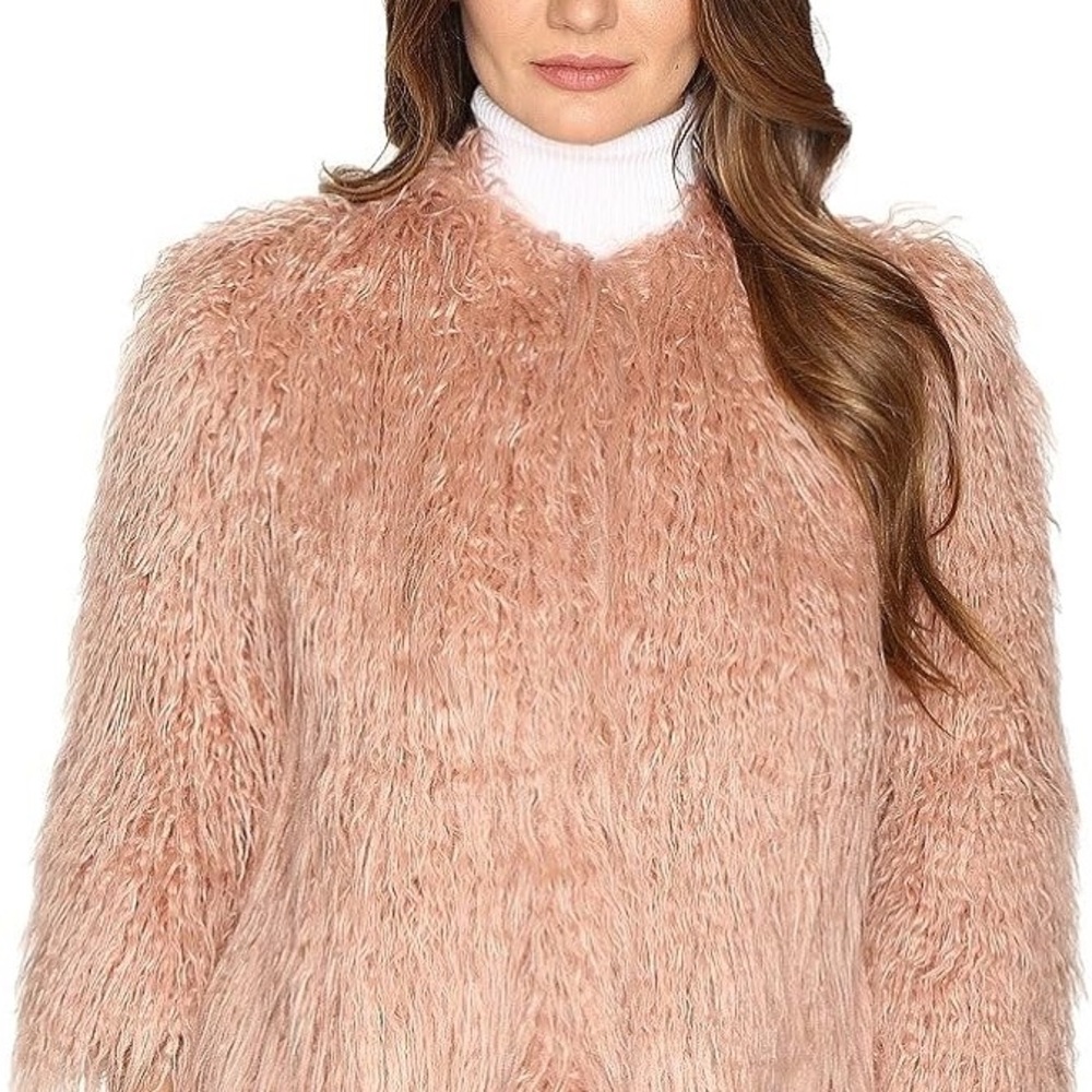 Theory Pink Elstana 2 Cody Faux Fur Coat Size Small